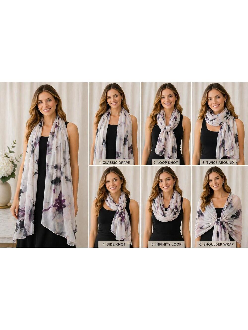 Vintage Calvin Klein Sheer Abstract Scarf Gray Black Purple Wrap Shawl 72x25